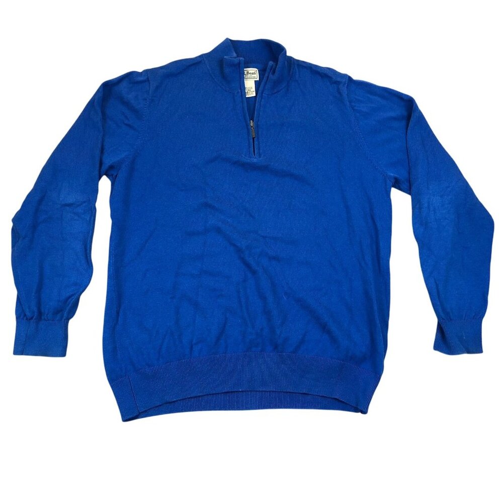 L.L.Bean Men Knit Sweater Large Blue 1/4 Zip Pullover Long Sleeve Casual Classic